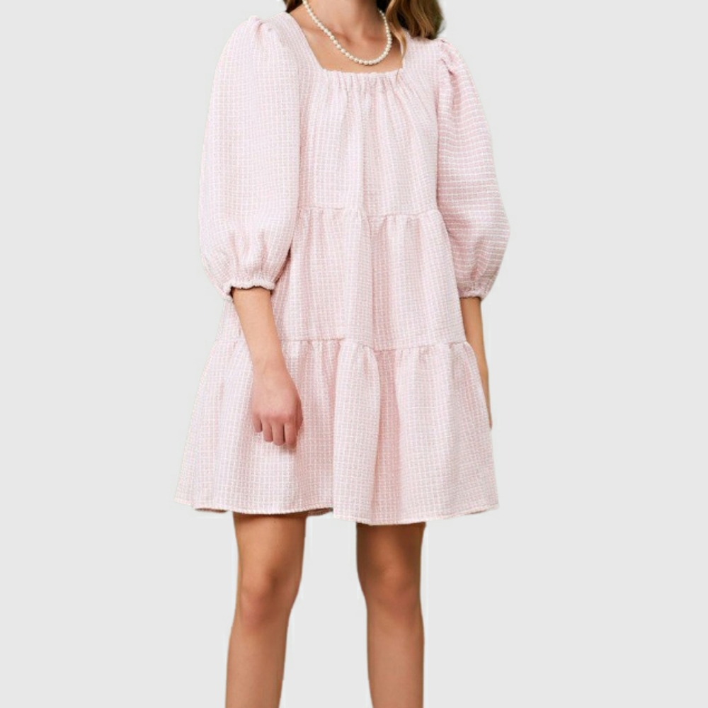 NWT SISTER JANE ROSEY KNEES PINK WHITE TWEED CONFETTI DRESS SZ S